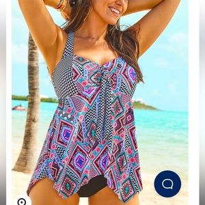 BOW HANDKERCHIEF HALTER TANKINI TOP size 16